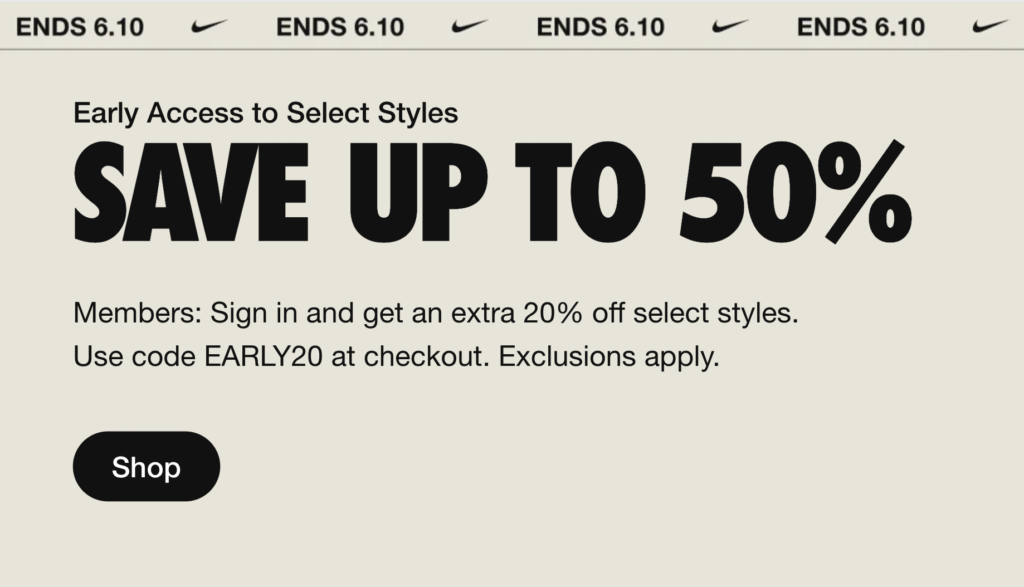 Extra 20% off Select Sale Styles w/ code EARLY20 at checkout